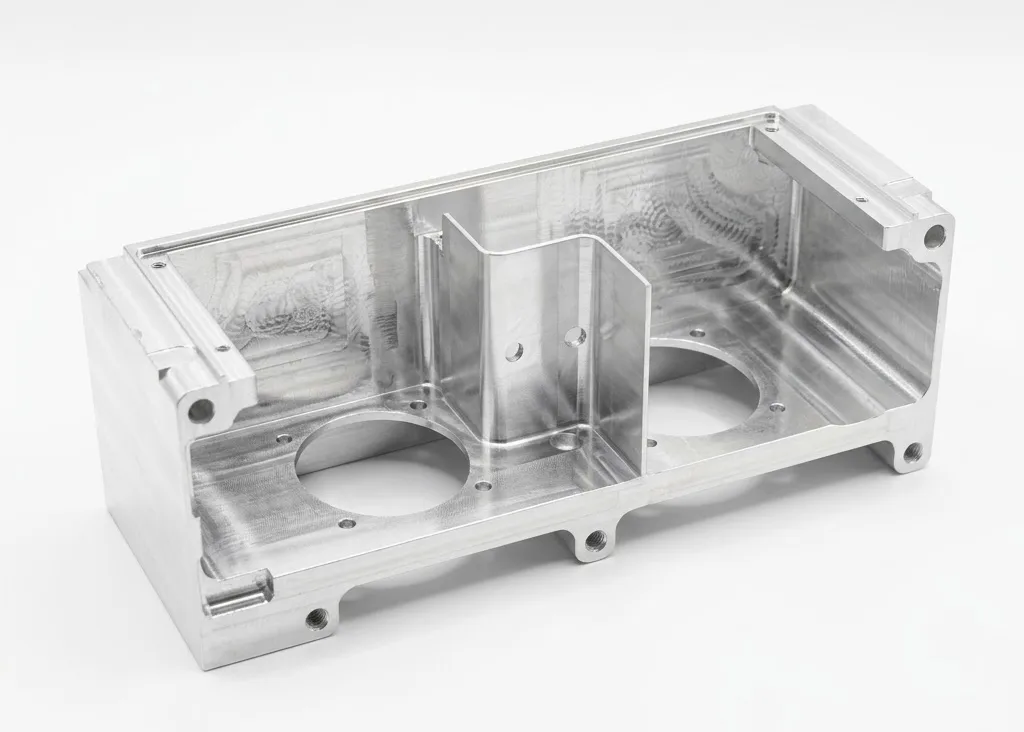 6061-T6 CNC Milled Deep Pocket Equipment Base Enclosure with Integrated Partition Wall and Flange Mounting Holes by FIWOK METALWORKS