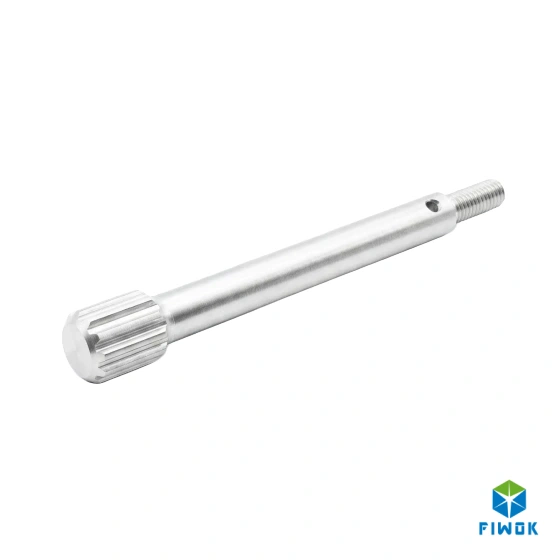 Precision Swiss Machined Aluminum Knurled Shaft with Transverse Hole and Thread